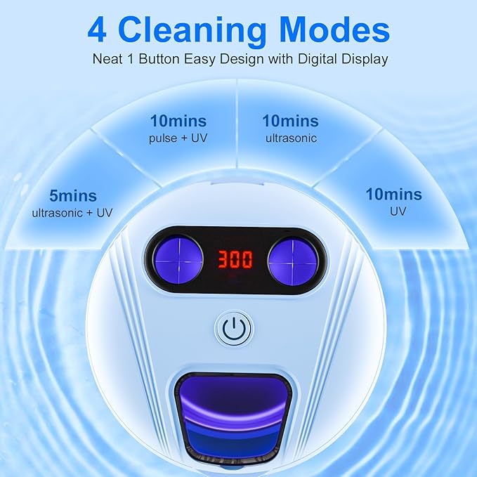 Ultrasonic Retainer Cleaner, 45kHz Retainer Cleaner Machine for Denture Cleaning Pod for Mouth Guards|Aligners|Braces|Toothbrush Heads|Jewelry, 200ML Dental Cleaning Pod with 4 Modes & Digital Timer