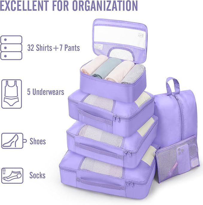 Veken 8 Set Packing Cubes for Travel Essentials, Suitcase Organizer Bags in 4 Sizes, Carry-On Luggage Accessories with Large Laundry & Hanging Toiletry Bag, Must-Have for Airplane, Road Trip & Camping