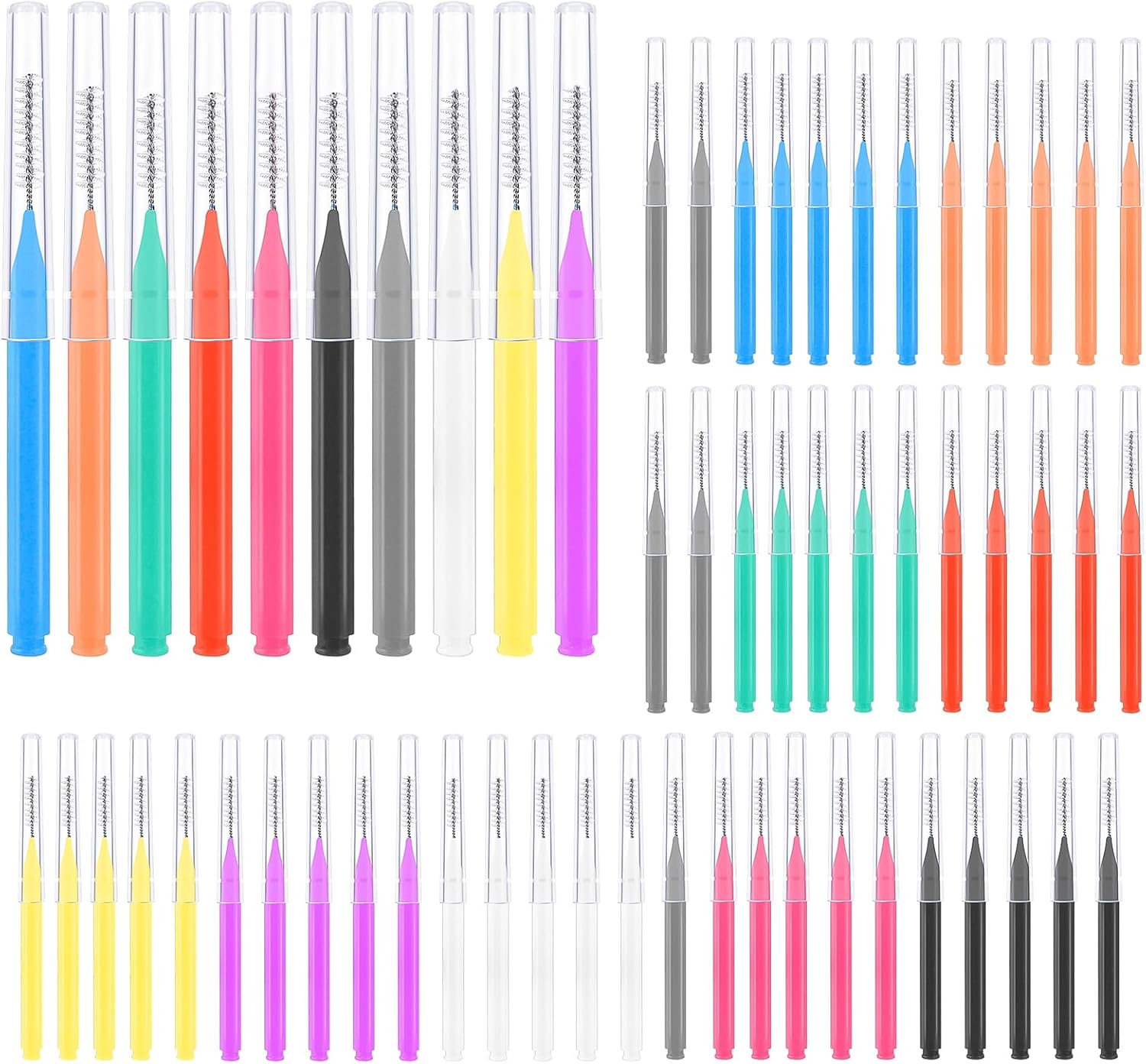 100 Pcs Interdental Brushes, 6 Sizes Braces Flossers for Cleaner Braces Brush Soft Dental Brushes Toothpicks Dental Floss Picks Dental for Braces Oral Cleaning(10 Colors)