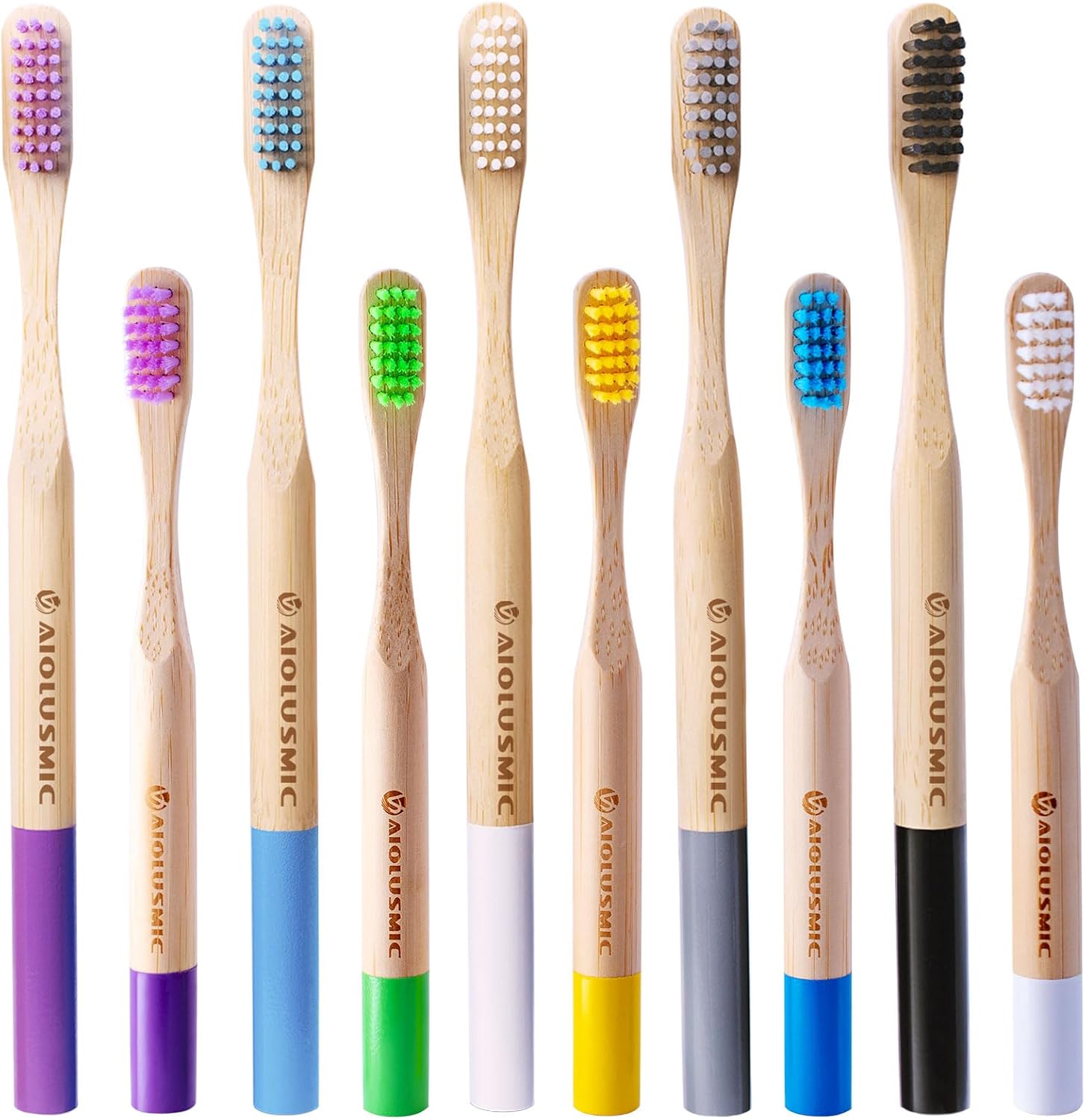 Bamboo Toothbrushes for Kids & Adults, Biodegradable Handles Medium Bristles Tooth Brushes 5 Pack for Kids+5 Pack for Adults (10 Count)