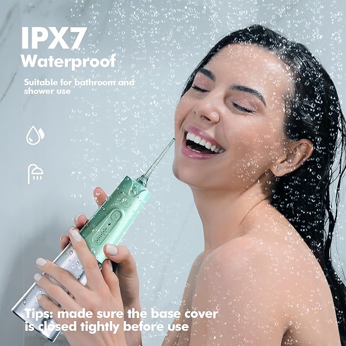 Water Flosser Teeth Pick: 5 Modes Cordless Water Dental Floss 300ML Portable Rechargeable IPX7 Waterproof Electric Water Flossing Cleaning Picks with 6 Jet Tips Oral Irrigator, Mint Green