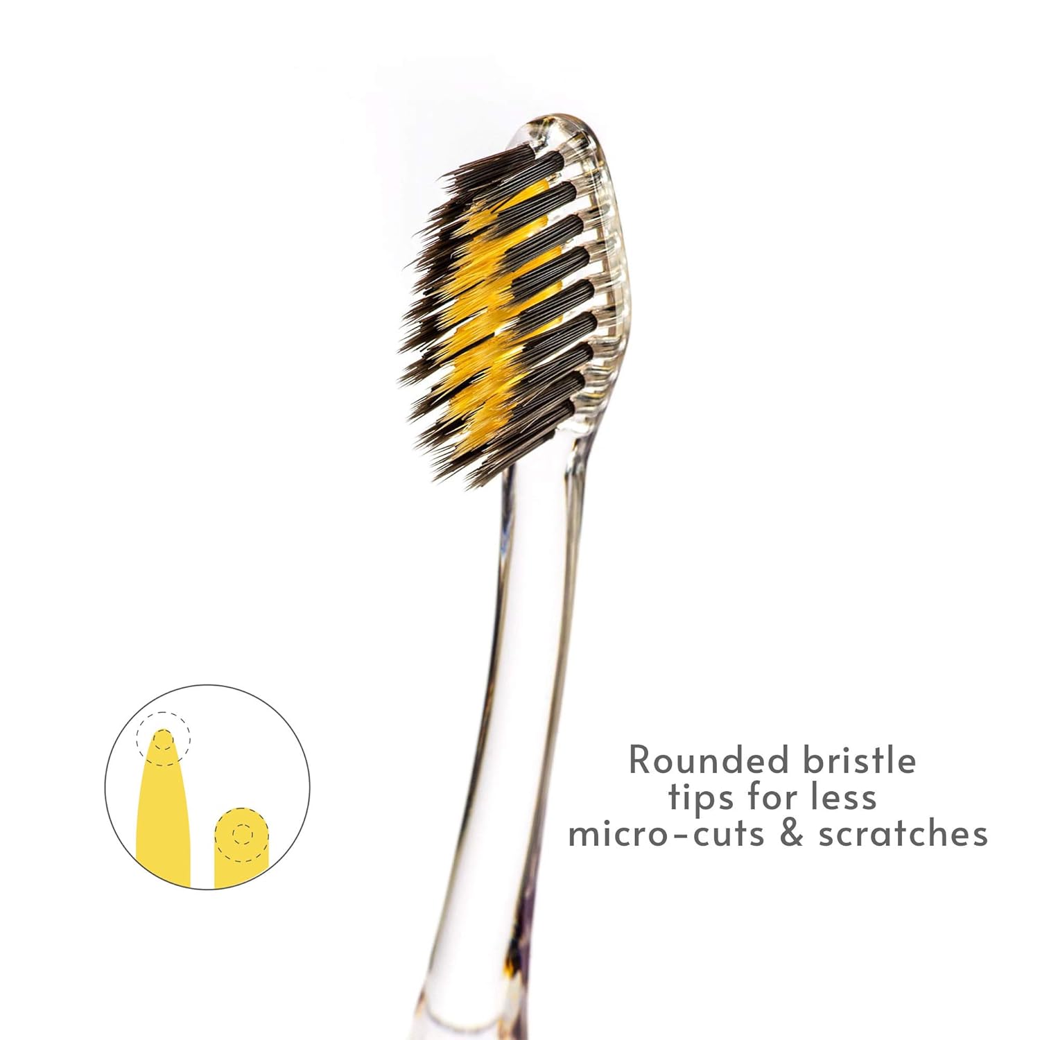 Nano-b Manual Toothbrush for Adults with Sensitive Gums, Gold & Charcoal Soft/Medium Bristles, Travel Case, Crystal