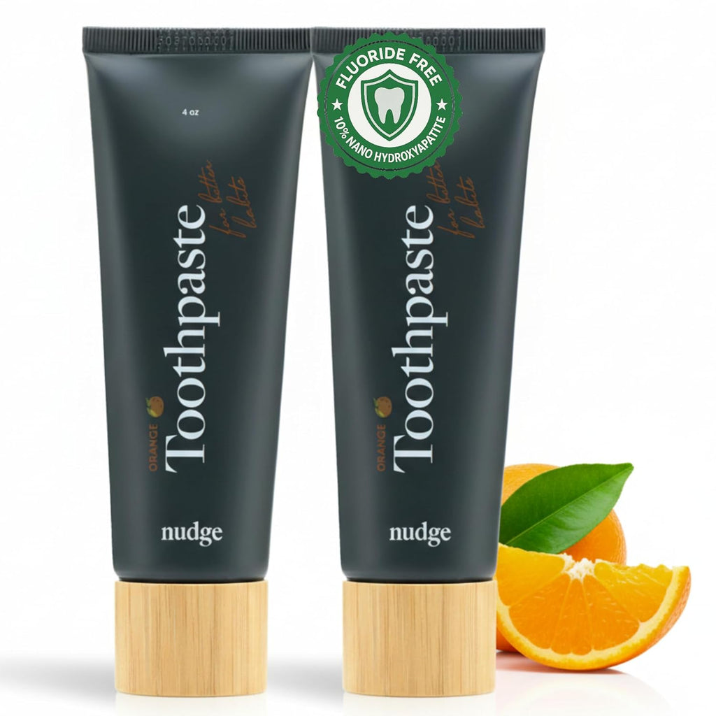 Nudge 10% Nano Hydroxyapatite Toothpaste, Remin+ with Vitamin E, Fluoride-Free, SLS Free, Helps Remineralize Enamel, Supports Dry Mouth Relief and Sensitive Teeth, Orange, 4 oz (Pack of 2)