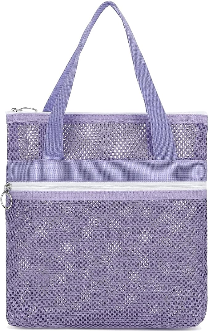 Mesh Shower Caddy Portable Shower Bag for Travel, Gym, Camping – Quick-Dry Hanging Toiletry Organizer with Zipper Pockets for Bathroom Essentials,Purple