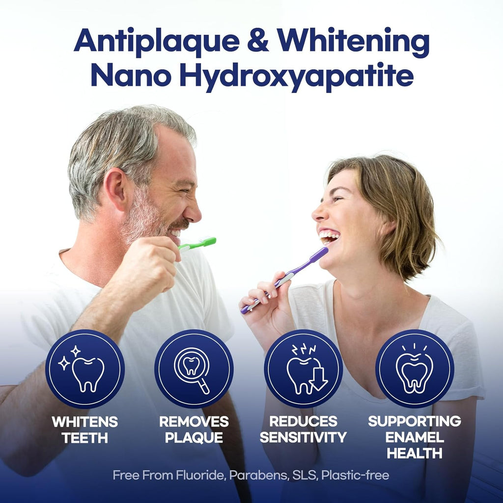 Toothpaste Tablets - Nano Hydroxyapatite Natural Whitening, Fluoride & Plastic Free, Eco-Friendly Travel Toothpaste Reduce Sensitivity, Remineralize (Mint, 62 Count)