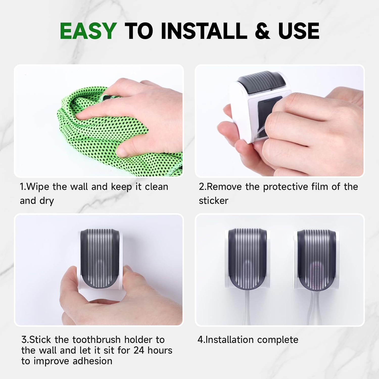 2 Pcs Toothbrush Holders Wall Mounted, Single Slot Design, Shower Self Adhesive Wall Mounted Toothbrush Holder with Cover, Waterproof and Dustproof, Suitable for Bathroom, Family, Travel (Grey)