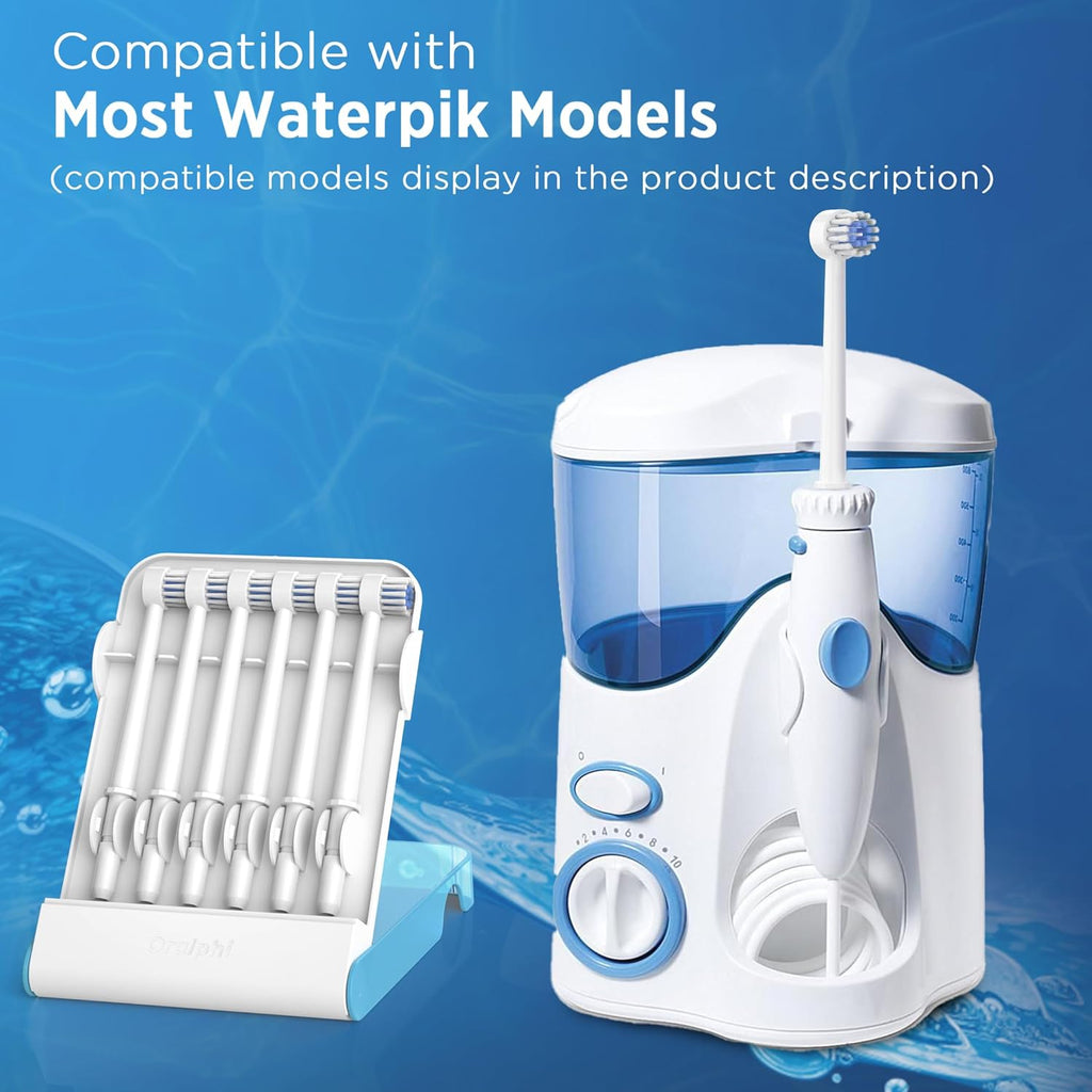Replacement Tips for Waterpik Water Flosser (6 Brush Head Tips & Storage Case Bundle)