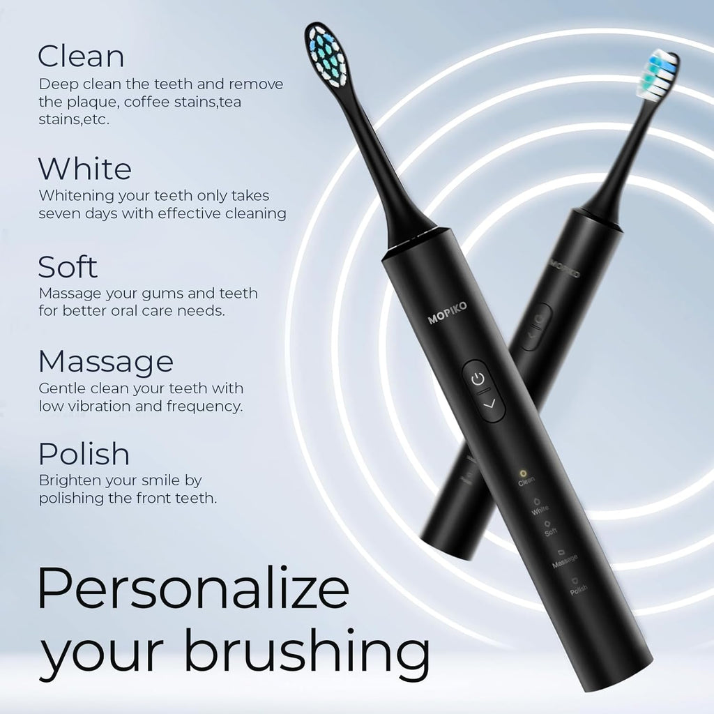Sonic Electric Toothbrush for Adults - 5 Modes Power Sonic Rechargeable Black Electric Toothbrush with 8 Brush Heads