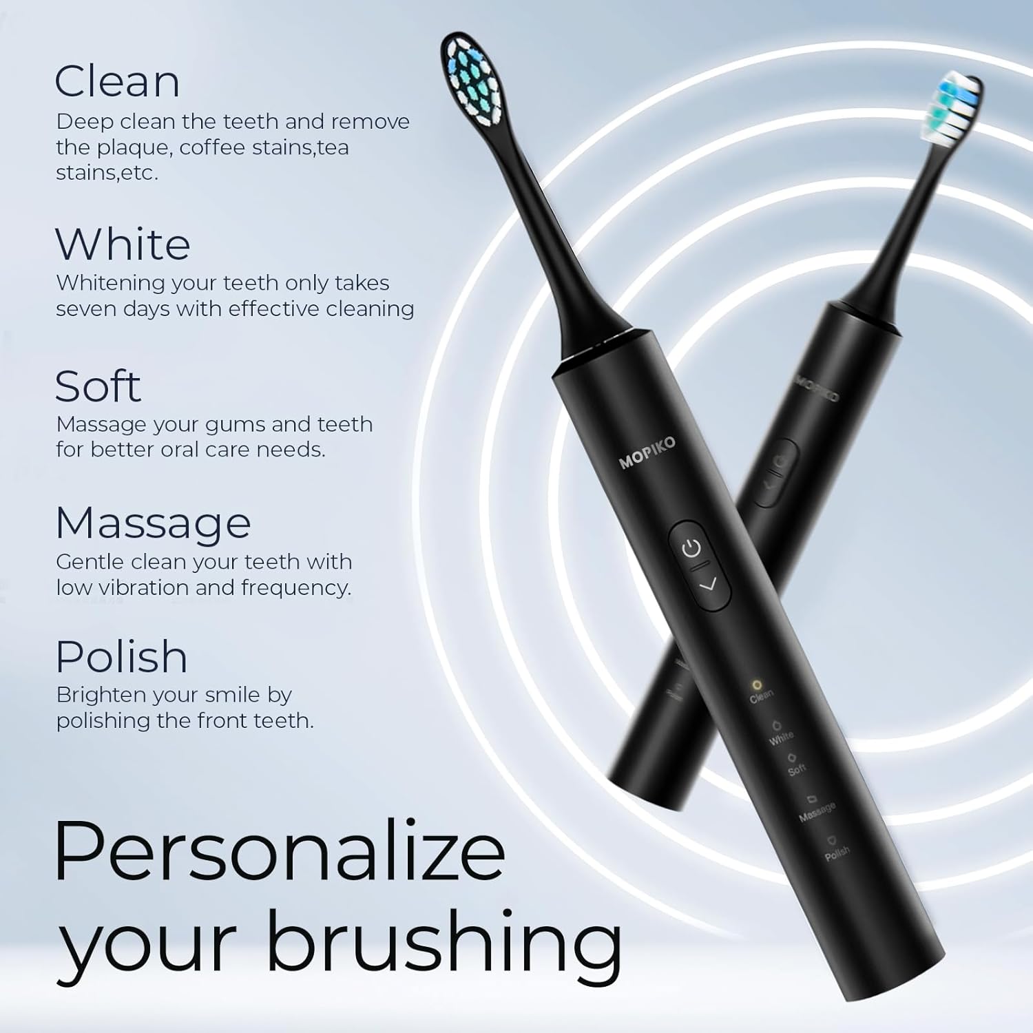 Sonic Electric Toothbrush for Adults - 5 Modes Power Sonic Rechargeable Black Electric Toothbrush with 8 Brush Heads