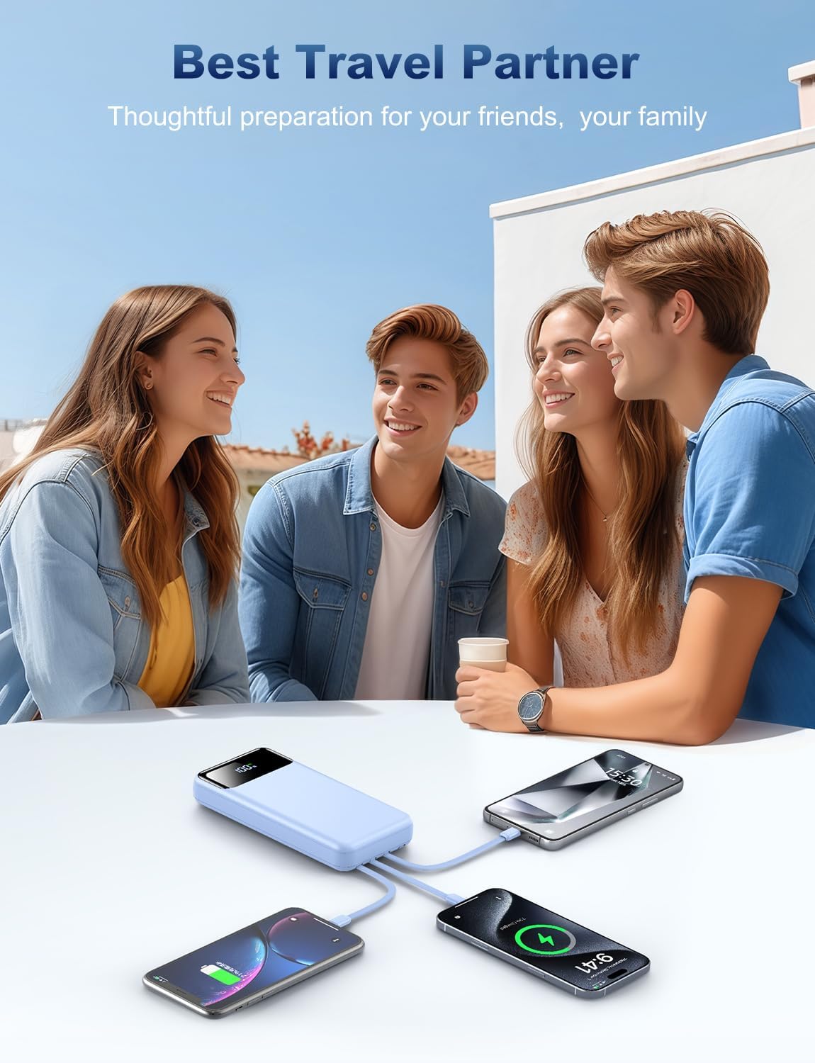 Portable Charger Power Bank 50000mAh Battery Pack, 22.5W Fast Charging PowerBank with Built in Cables,Travel Essential USB-C Portable Phone Charger for iPhone Samsung Pixel Android iPad-Blue