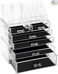 Sea Team 3-Layer Stackable Clear Makeup Organizer with Drawers, Acrylic Plastic Cosmetic Display Case, Jewelry Storage Box for Dresser, Bathroom, Vanity, Countertop (6 Drawers, 1 Lipstick Holder)
