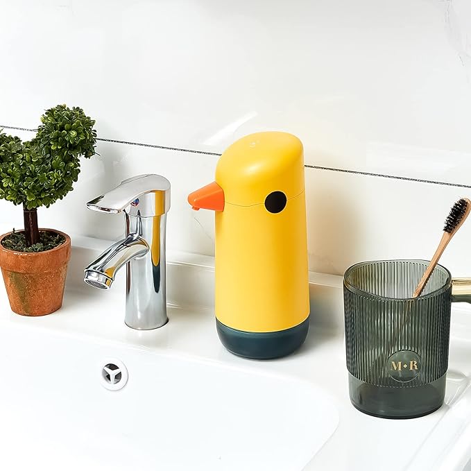 2 Piece Automatic Yellow Duck Soap Dispenser - Foaming, Touchless, Battery Powered for Bathroom & Kitchen