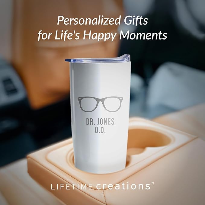 Lifetime Creations Engraved Personalized Eye Doctor Stainless Steel Tumbler 20 oz (White) - Custom Gift for Optometrist Office, Ophthalmologist, Optician, Optometry School Graduation