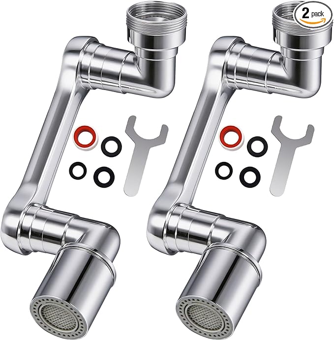1080° Swivel Faucet Extender, 2 PCS Sink Aerator Attachment with Dual Spray Modes, Rotatable Robotic Arm for Kitchen and Bathroom, Splash Filter Extension for Hand, Face, and Hair Washing