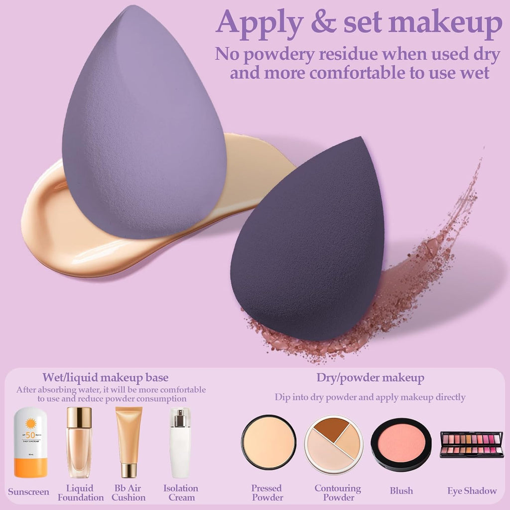14 Pcs Makeup Sponge Set, Beauty Sponges Blender with 4 Pcs Powder Puff and 4 Pcs Mini Make up Sponges for Liquid,Foundation,Powder,Concealer,Cream (Purple)