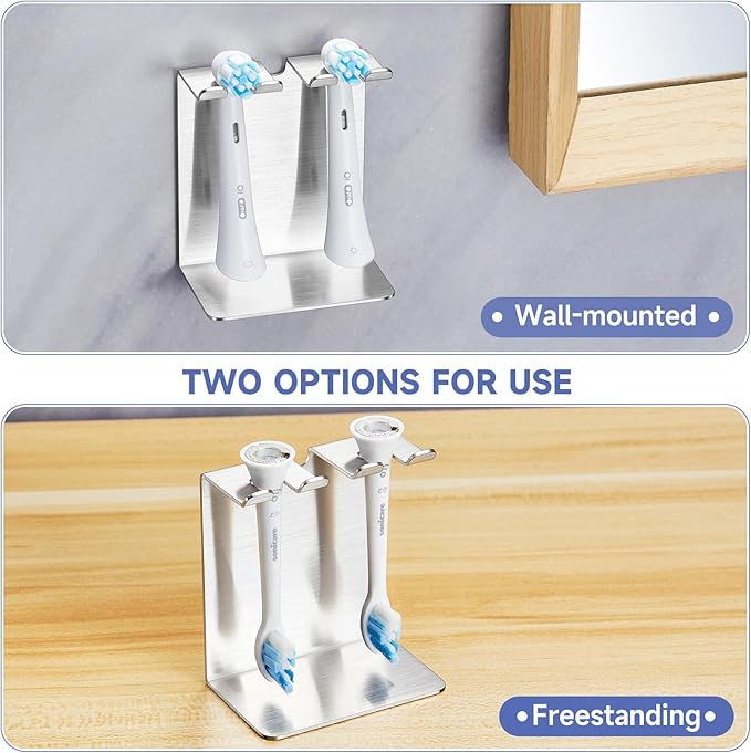 Electric Toothbrush Head Holder, Oukimly Toothbrush Holder Wall Mounted or Desktop, Metal Tooth Brush Holder, Shower Brush Head Holder, Electric Toothbrush Holder for Bathroom (Silver, Small)