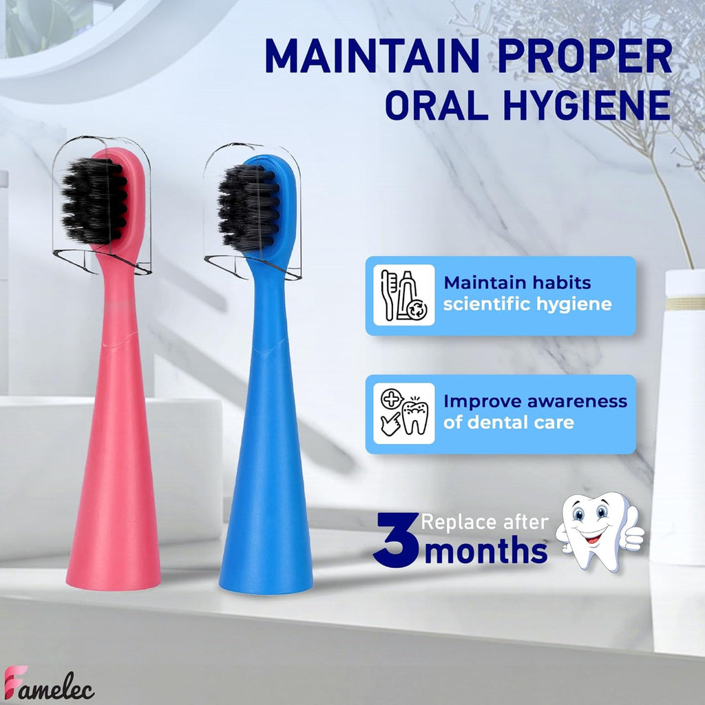 10Pcs Ultra Soft Bristle Compatible with Burst Kids Replacement Heads, 3+ Kids Toothbrush Heads Replacement for Burst Toothbrush Electric, Blue & Light Pink Electric Toothbrush Heads