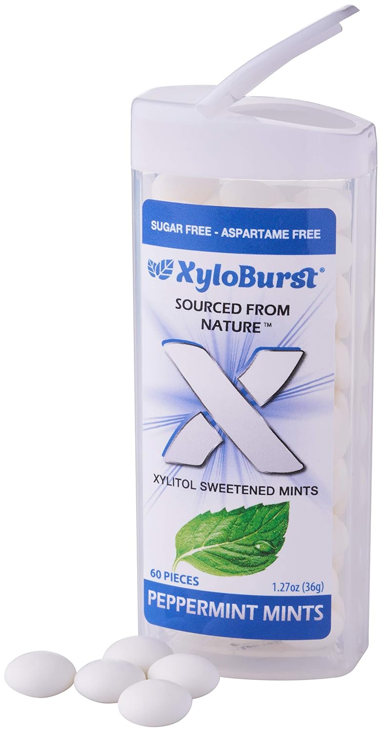 XyloBurst - Xylitol Mints | Sugar Free Breath Mints for Oral Health | Gluten Free, Vegan, Keto Friendly | Aspartame Free | Variety Pack | 60 Count Jar, 8-Pack