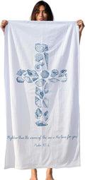 Blue Seashell Cross Christian Beach Towel, Seashell Cross Pool Towels, Christian Bible Coastal Large Beach Bath Travel Towels for Bathroom Swimming Camping, Nautical Bathroom Decor, 30x60in