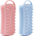 2 PC Silicone Exfoliating Body Scrubber, 2 in 1 Silicone Body Shampoo Brush, Soft Silicone Loofah for Sensitive Skin, Shower Silicone Hair Scalp Massager, Easy to Clean, Lather Well (Pink&Blue)