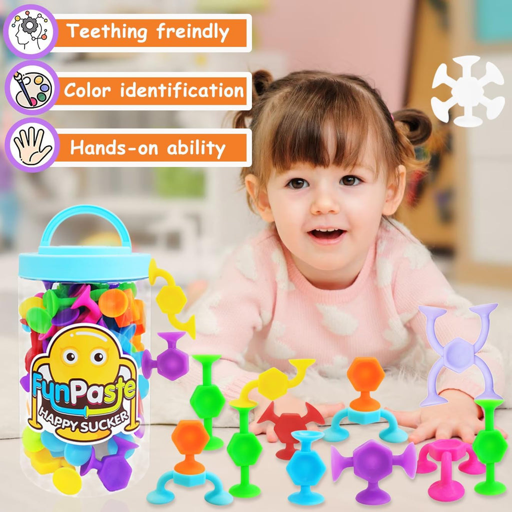 Suction Cup Bath Toys, 48pcs Travel Family Game for Kids Toddlers 3-8, Preschool Learning Sensory Classroom Toys, Bathtub Window Toy for Autism/ADD/ADHD