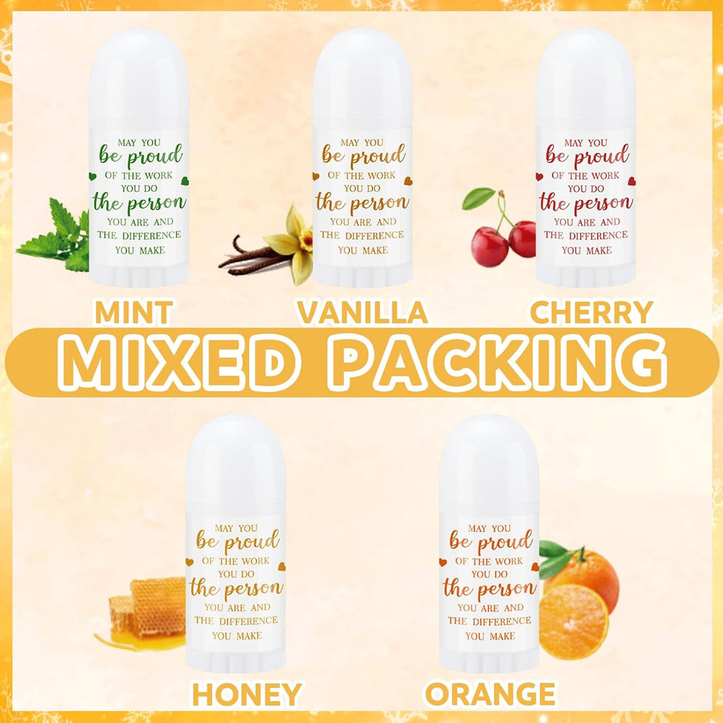 50 Pcs Christmas Mini Lip Balm Pack Thank You Gifts Moisturizer Assorted Flavors Beeswax Natural Ingredients Dry Chapped Lip Care Products for Coworkers Women Friend Men (Proud)