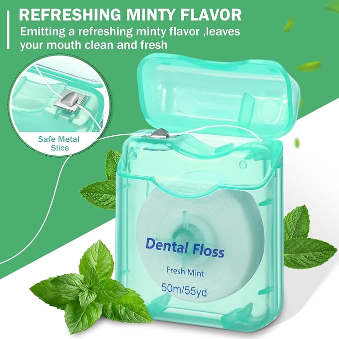 Mimorou 60 Pack Dental Floss Bulk Mint Flavored 50m Each Travel Dental Floss Oral Care for Teeth and Gum Protection(Mint Color)