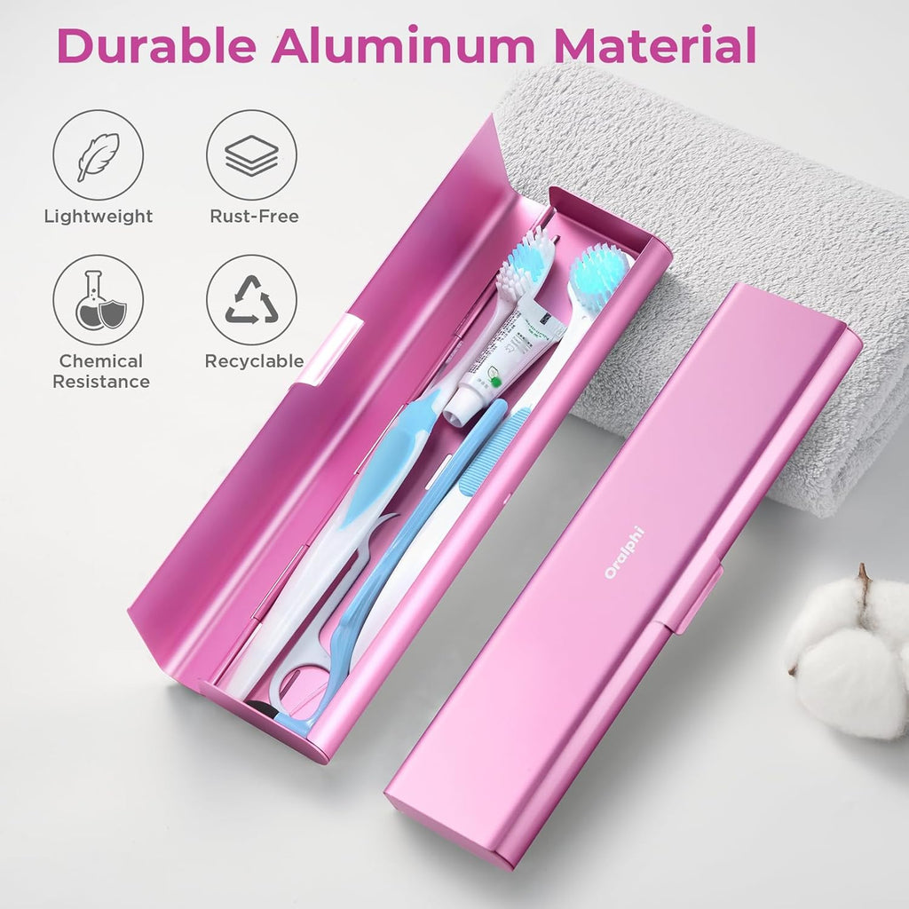 Wider Aluminum Toothbrush Travel Case, Portable Travel Toothbrush Holder, Durable Manual Toothbrush Box Container for Traveling, Bathroom, Camping, Business Trip, Pink