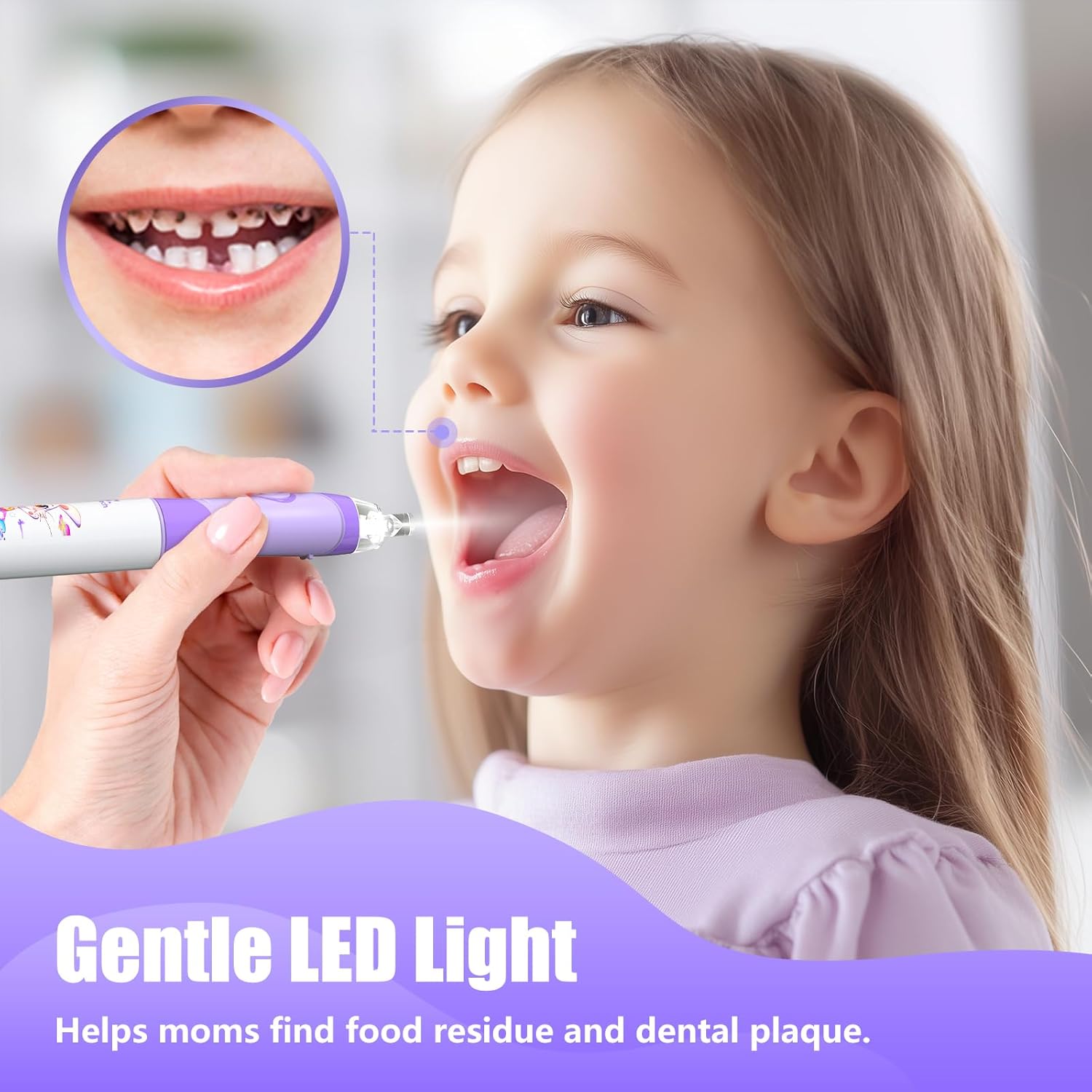 Kids Electric Toothbrush with Timer Toddler Toothbrush Age 2-4-8-12 Girls Electric Toothbrush Rainbow LED Light Up Vibrating Toothbrush Battery Operated Childrens Sonic Tooth Brush (Rabbit Purple)
