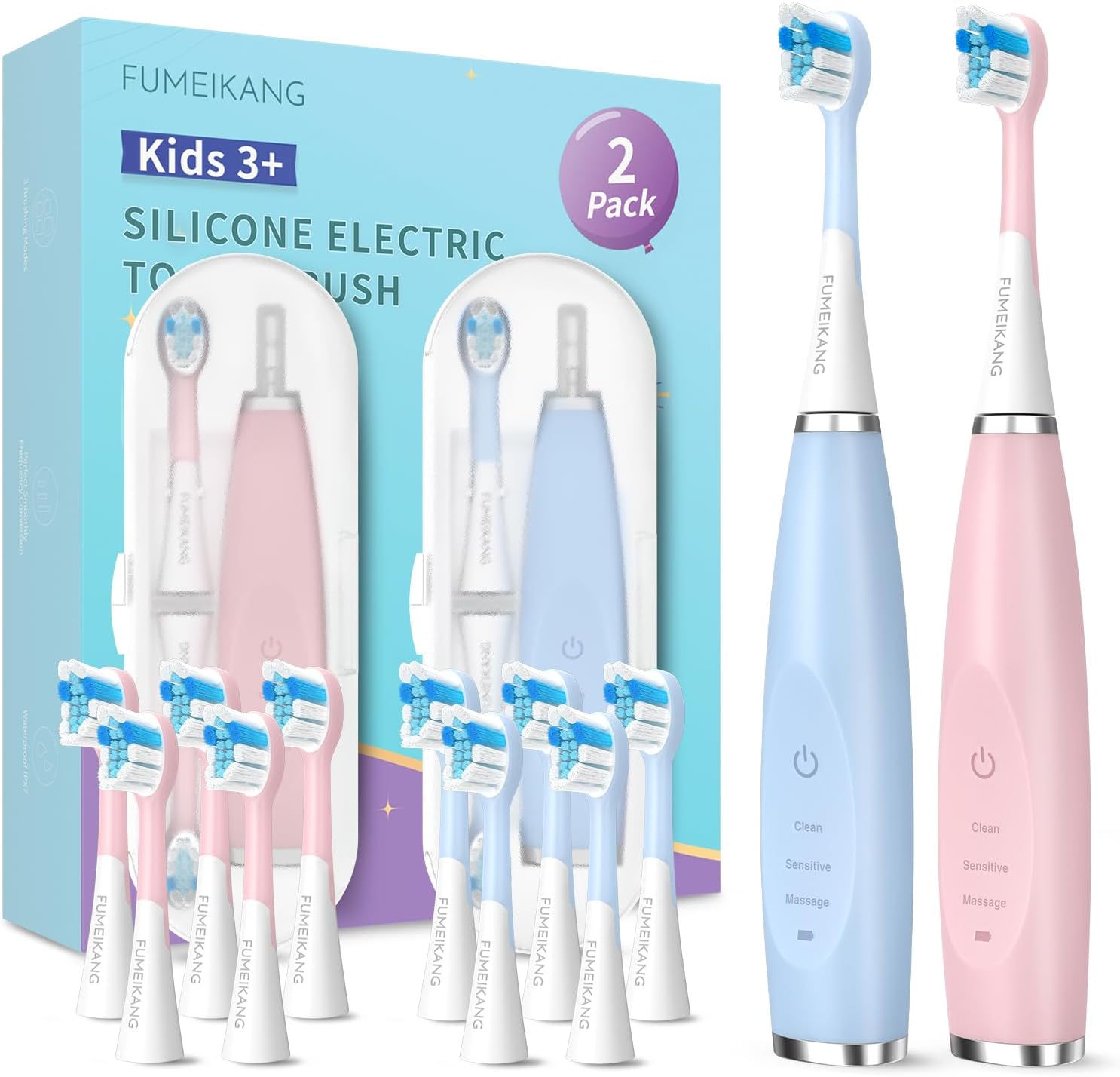 Kids Electric Toothbrushes 2 Pack Smart Sonic Toothbrush for Boys and Girls 3 4 5 6 7 8 9 10 11 12 (Blue+Pink, 2 Pack)