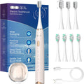 SEAGO Electric Toothbrush for Adults with Pressure Sensor, Sonic Toothbrushes Holder Wall Mounted, 60 Days Battery Life, 5 Cleaning Modes, 8 Replacement Heads, Timer & IPX7 Waterproof (Beige, Middle)