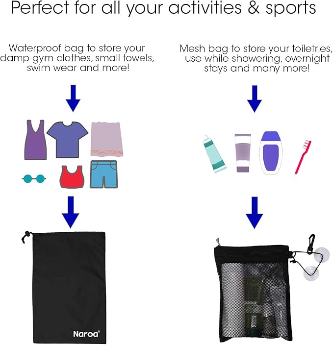 Naroa Waterproof Multifunctional Toiletry Shower Bag for Gym, Travel, Business and Foldable Portable Hanging Bathroom Mesh Caddy with Wet & Dry Storage Suction Hook Tote for Men Women
