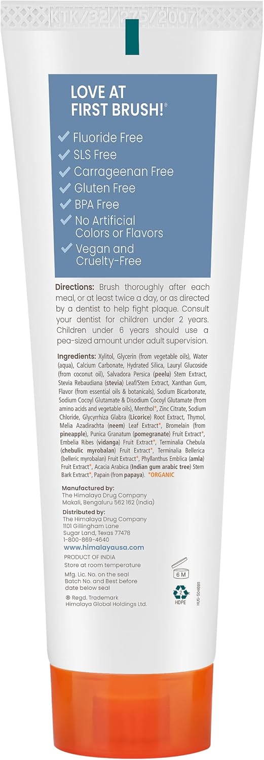 Himalaya Botanique Xylitol Toothpaste, Mint Flavor - Fluoride Free Toothpaste to Whiten Teeth, Fight Plaque and for Fresh Breath - Vegan, Gluten Free, No Artificial Flavors or Colors, 4 oz