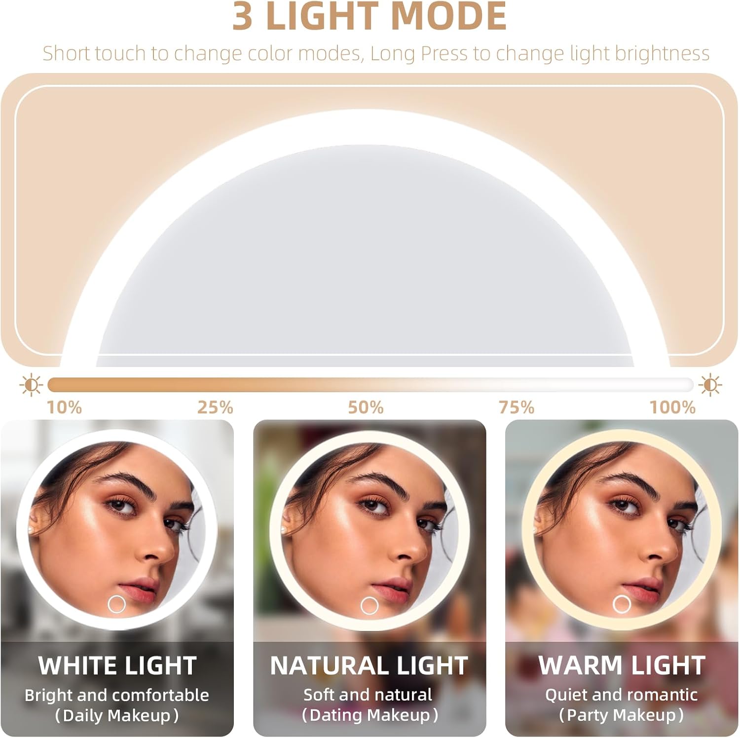 10x Magnifying Mirror with Light Large 6'' Lighted 10x Magnified Mirror with Suction Cups & Table Stand, 3 Color Modes Dimming High Magnification Travel Makeup Mirror with Tweezers & Scissors