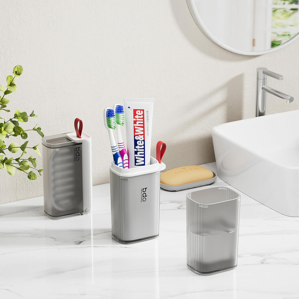 VITVITI Travel Soap Case Container, Portable Toothbrush Travel Case Dish Tray, 7.88 Inch Toothpaste Traveling Toothbrush Holder Set with Cover for Trip/Bathroom/Camping, Clear Gray
