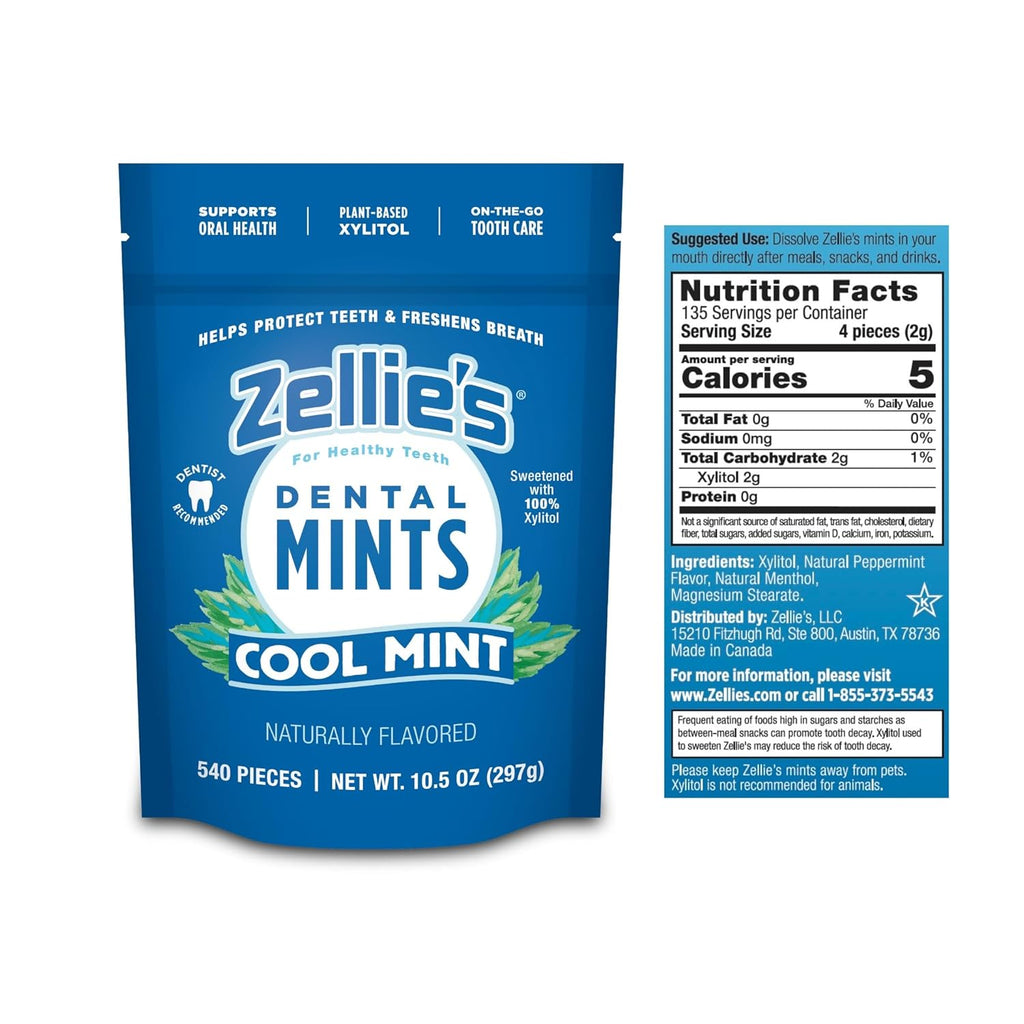 Zellie's | 100% Xylitol Cool Mint Breath Mints | No Aspartame, Gluten Free, Vegan & Kosher (540 Count - Pack of 1)