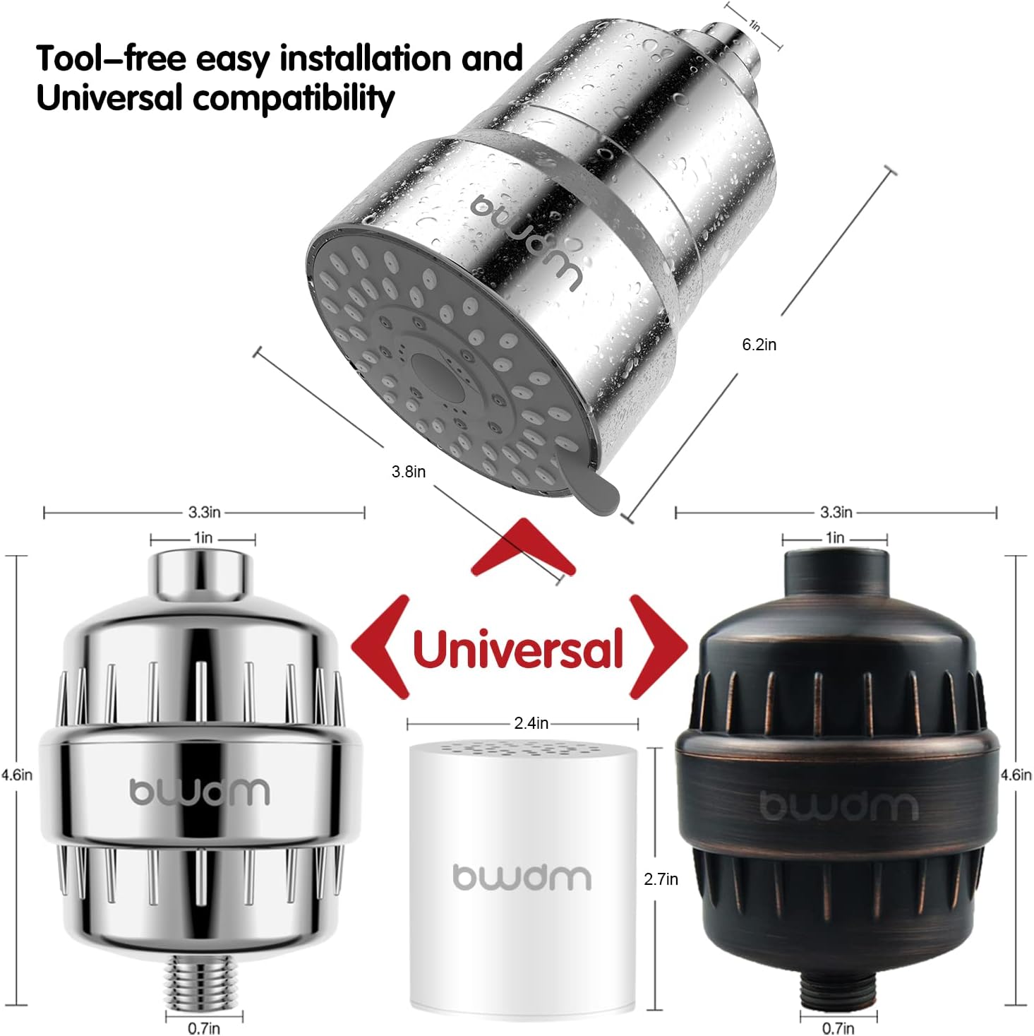 15 Stage Shower Filter Cartridge,High output Universal replacement filter cartridge, Remove Chlorine Heavy Metals and Other Sediments, Reduces Dry Itchy Skin Dandruff BWDM.Pack of 1