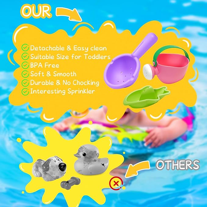 10PCS Baby Bath Toys for Kids Ages 1-3 Mold Free Water Toys for Toddlers 12+ Months Fun Bathtub Pool Beach Toys Safe Early Learning Water Table Toy for 2-6 Years Old Christmas Birthday Boys Girls Gift
