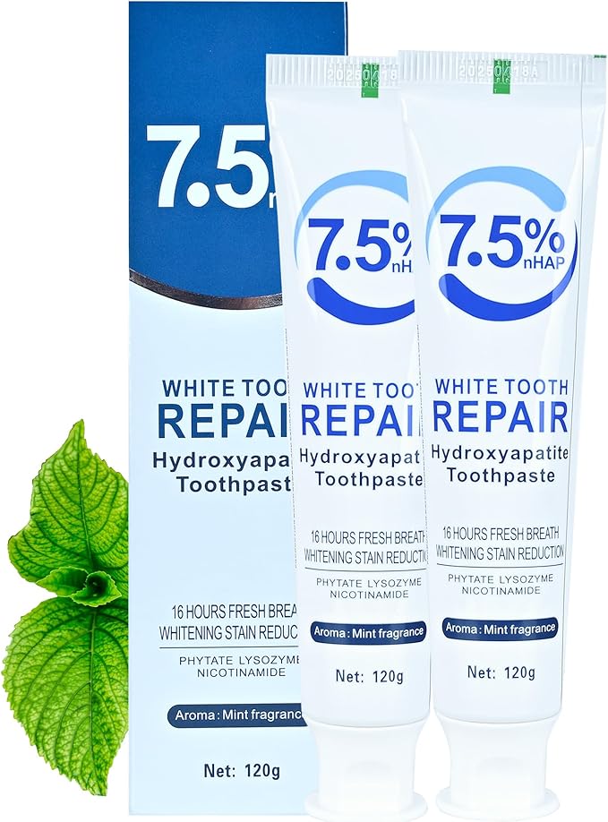 Set 2-Pack Hydroxyapatite Toothpastes for Enamel Protection and Tooth Strengthening，Fresh Breath，Formula mild Mint， Daily Use for Oral Health. (2)