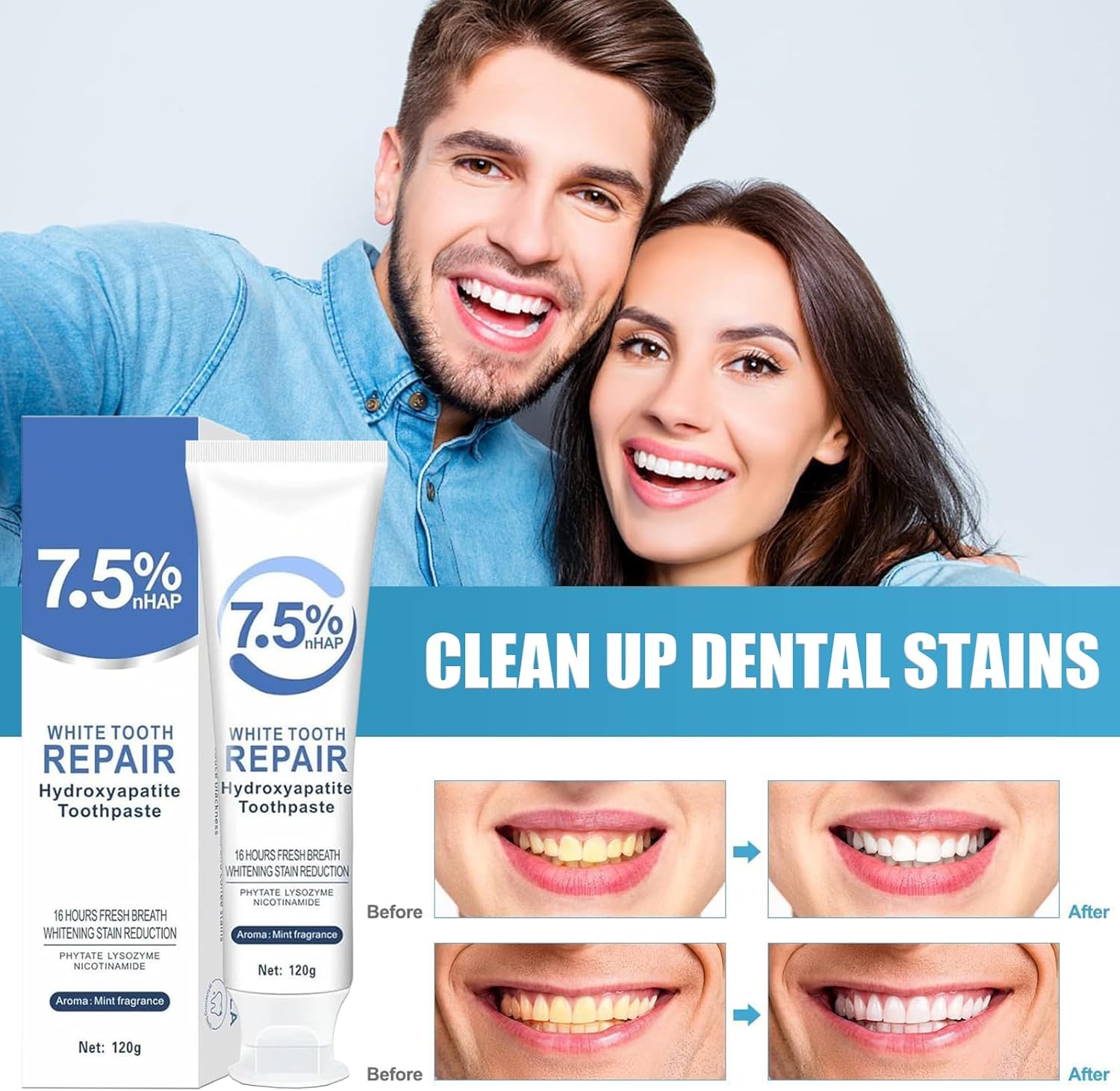 2PCS Hydroxyapatite Toothpaste, Deep Cleansing Toothpaste, Advanced Enamel Protection, Gentle and Effective Formula, Fresh Mint Flavor, for Sensitive Teeth