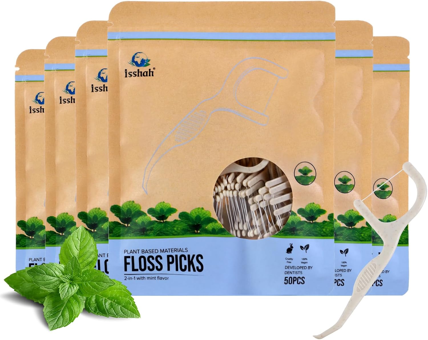 Floss Picks (300 Count) – Plant Based Dental Floss Picks for Superior Oral Care, Dental Hygiene, and Gum Health, Cruelty Free Tooth Floss Picks Single Thread (Mint)