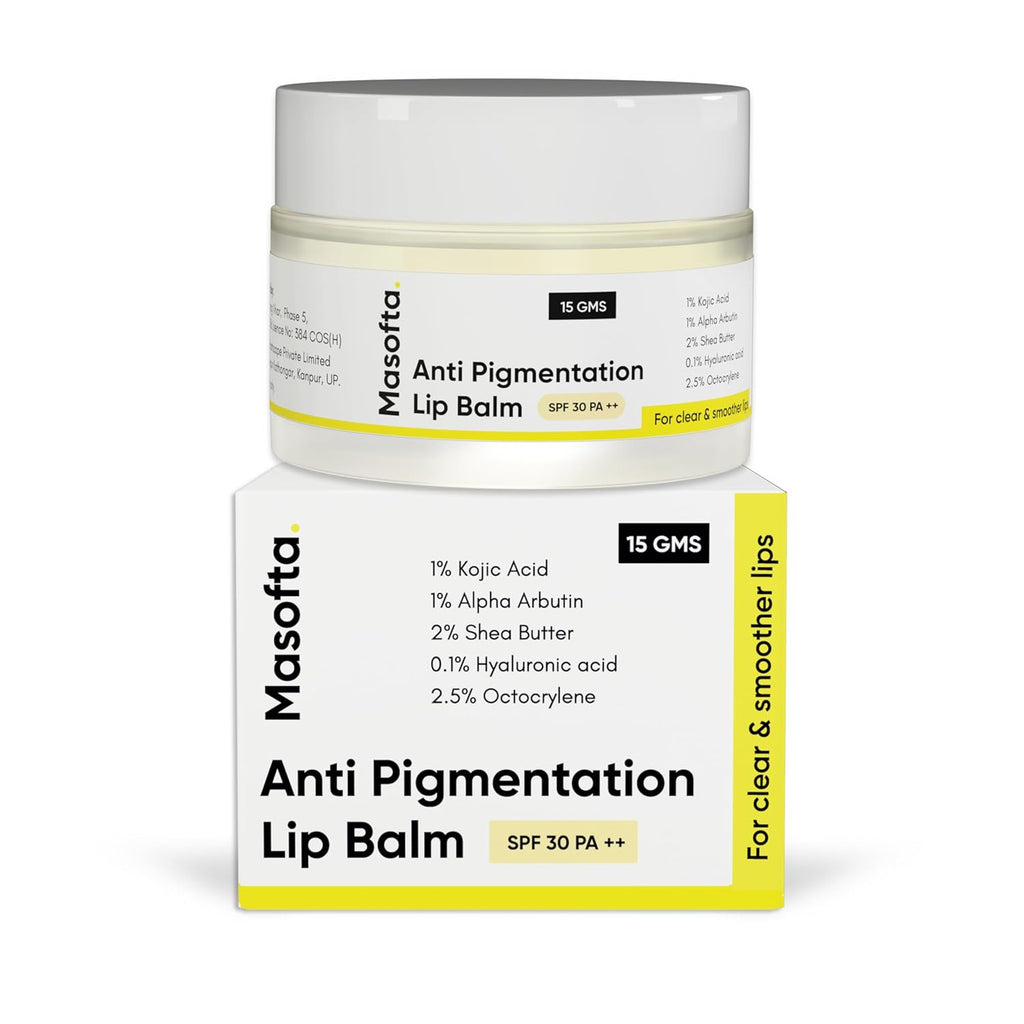 Shea Butter Lip Balm with Kojic Acid, Alpha Arbutin & Shea Butter for Smooth, Crack Free & Clear Lips, SPF 30 PA++, For Men & Women, 0.52 oz/15GMS