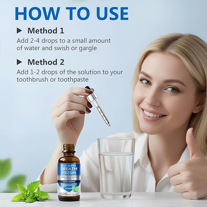 Bad Breath Treatment for Adults - Natural Fast-Acting Breath Freshening Drops with Long-Lasting Protection, Alcohol-Free Oral Care Solution for Social Confidence