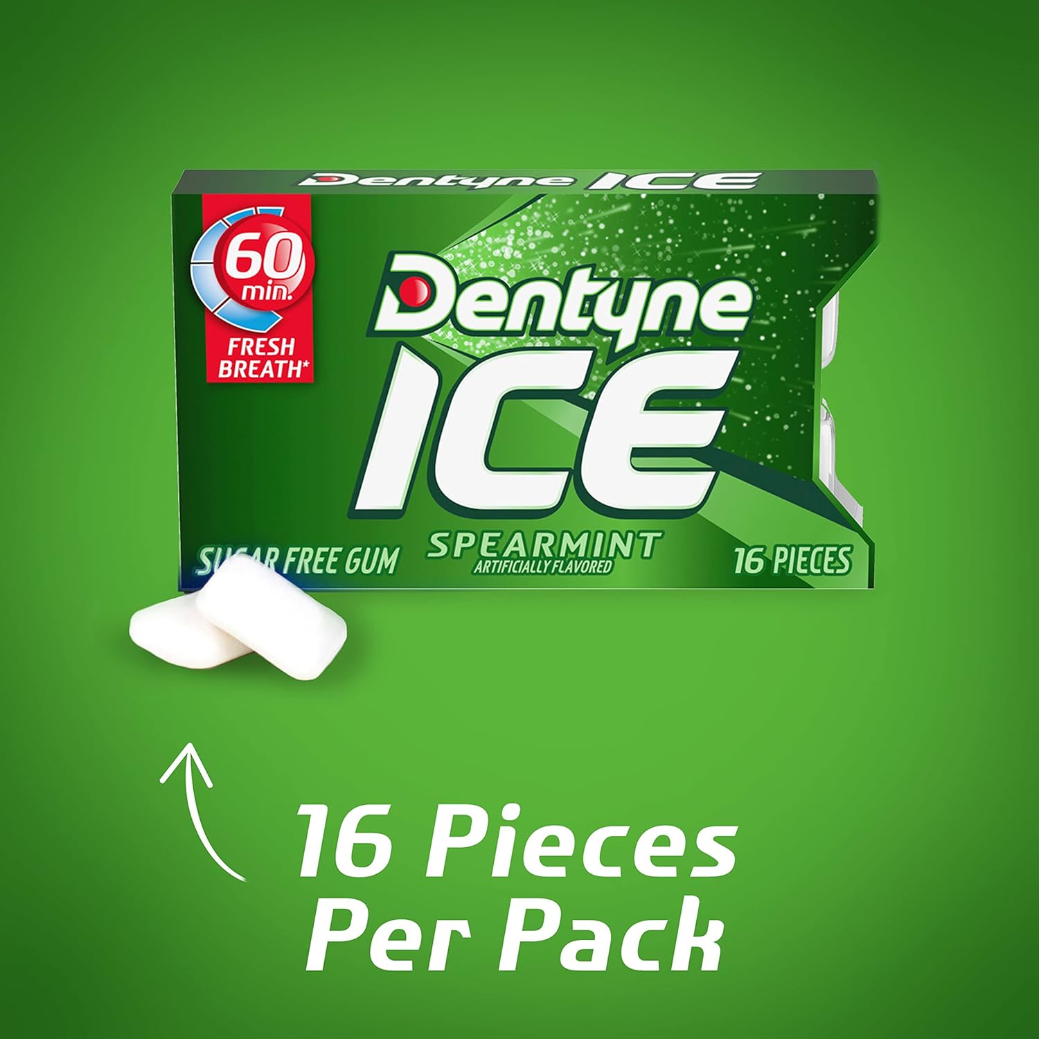 Dentyne Ice Spearmint Sugar-Free Chewing Gum, 9 Packs of 16 Pieces (144 Total Pieces)