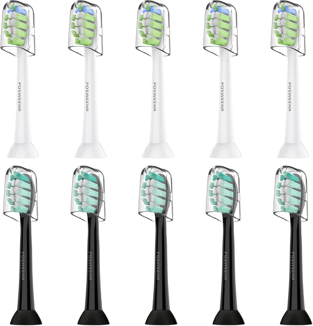 Replacement Toothbrush Heads for Philips Sonicare Replacement Brush Heads Compatible Electric Toothbrush Heads, 10 Pack, Black White