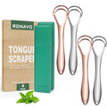 RONAVO Tongue Scraper for Adults (4 PC), New 2023 Tounge Scraper Dual Scraping Head with Travel Cases, Stainless Steel Tongue Cleaner Fresh Breath, Oral Care, 2 Colors