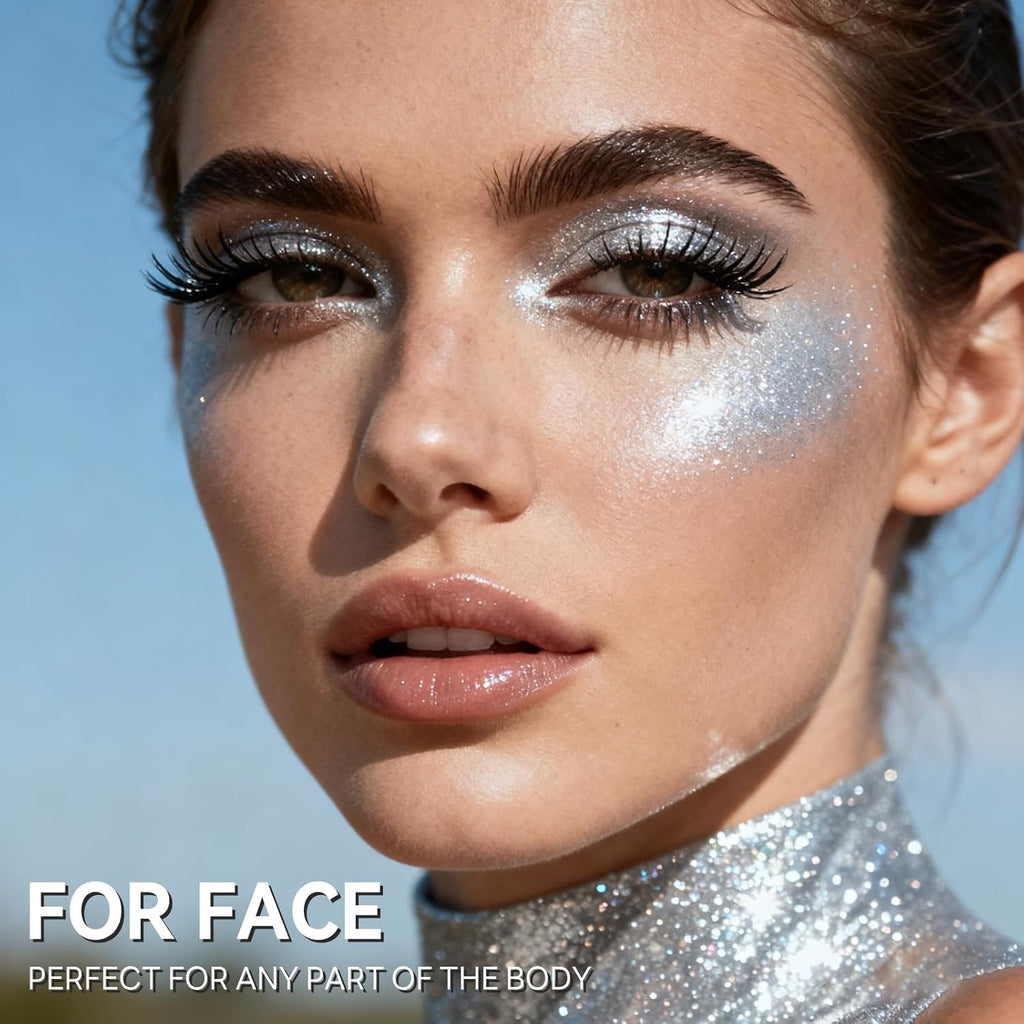 Pure Silver Glitter Spray for Face, Body, Hair and Clothes, Holographic Glitter Hairspray for Festival, Rave, Prom, Concert, Stage Makeup, Quick Dry, Long Lasting Shimmer, Lightweight, 4.05 fl oz