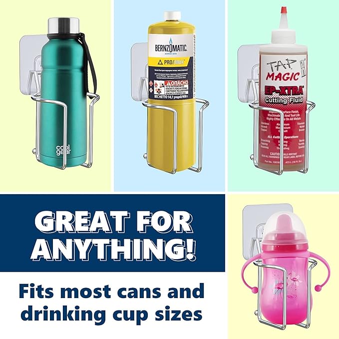 Skywin Large Cup, Water Bottle & Tumbler Holder Organizer (Adhesive Mount)- 4 Pack – Heavy-Duty Stainless Steel Drink Holder for Boats, Trucks, Cars, RVs & Yachts, Fits Large Tumblers, Bottles & Cans