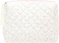 Quilted Makeup Bag Large Travel Zipper Soft Cosmetic Pouch for Women Girls Make Up,Little Flower Pink