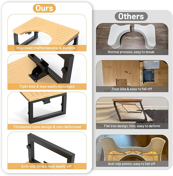 Bamboo Toilet Stool Foldable, 7 in, 8 in Or 9 in Adjustable Height Squat Stool Potty for Adults Kids, Sturdy Poop Step Stool for Bathroom, Improve Squatting Posture, Non-Slip,500 lbs Capability